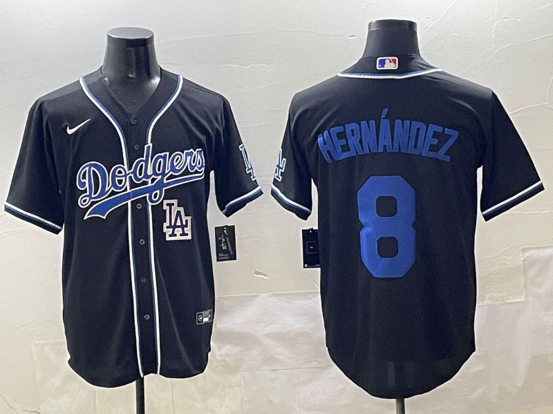 Men Los Angeles Dodgers 8 Hernandez Black blue Three generations Nike 2025 MLB Jersey style 13